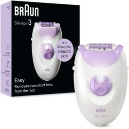 Braun Silk Epil Series 3 SE3-000 Depiladora Eléctrica de Pinzas con Luz y Cabezal de Masaje, Tecnología MicroGrip, 20 Pinzas, 2 Velocidades, Color Blanco y Púrpura